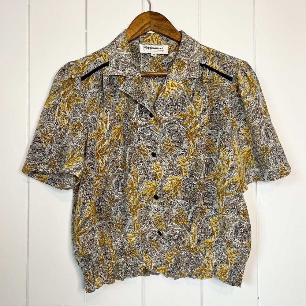 Vintage Mirumer Fashion Leaf Print Cropped Blouse. Size 11.